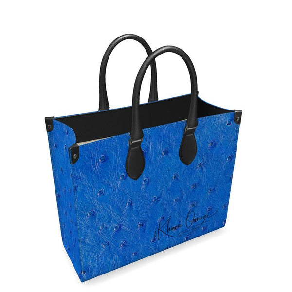 Blue Ostrich Pattern Leather Shopper