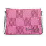Checkered Salmon Pink Cross Body Bag with Chain