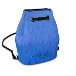 Blue Ostrich Pattern Leather Bucket Backpack