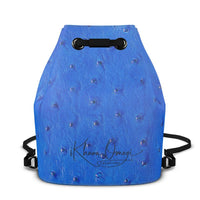 Blue Ostrich Pattern Leather Bucket Backpack