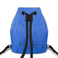 Blue Ostrich Pattern Leather Bucket Backpack