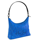 Blue Ostrich Pattern Leather Square Hobo Bag