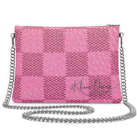 Checkered Salmon Pink Cross Body Bag with Chain