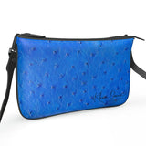 Blue Ostrich Pattern Pochette Double Zip Bag