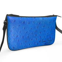 Blue Ostrich Pattern Pochette Double Zip Bag