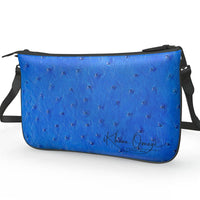 Blue Ostrich Pattern Pochette Double Zip Bag