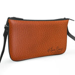 Camel Leather Pattern Pochette Double Zip Bag