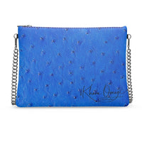 Blue Ostrich Pattern Leather Crossbody Bag with Chain