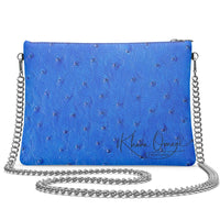 Blue Ostrich Pattern Leather Crossbody Bag with Chain