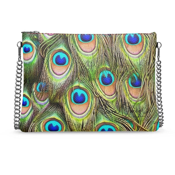Exotic Peacock Pattern Leather Crossbody Bag with Chain