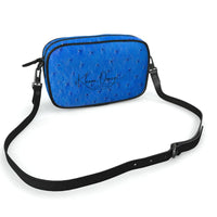 Blue Ostrich Pattern Leather Camera Bag