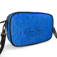 Blue Ostrich Pattern Leather Camera Bag